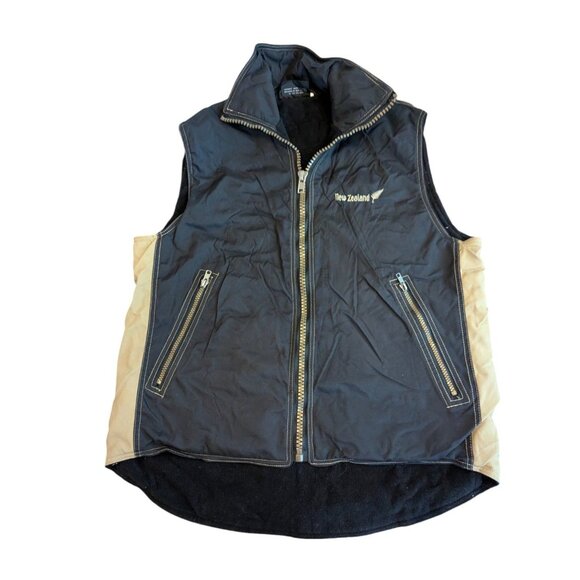 Vtg New Zealand Black & Tan Polyester Zip Vest Mens - Picture 4 of 11